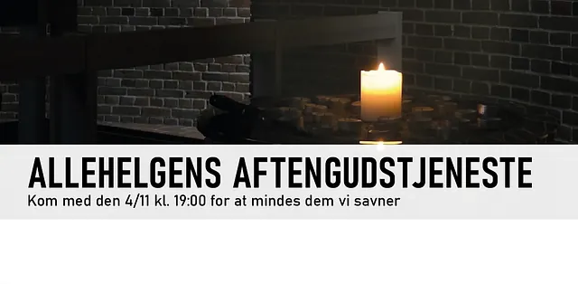 Billede af lys i Husum Kirke med link til information om Allehelgens Aftensgudstjeneste