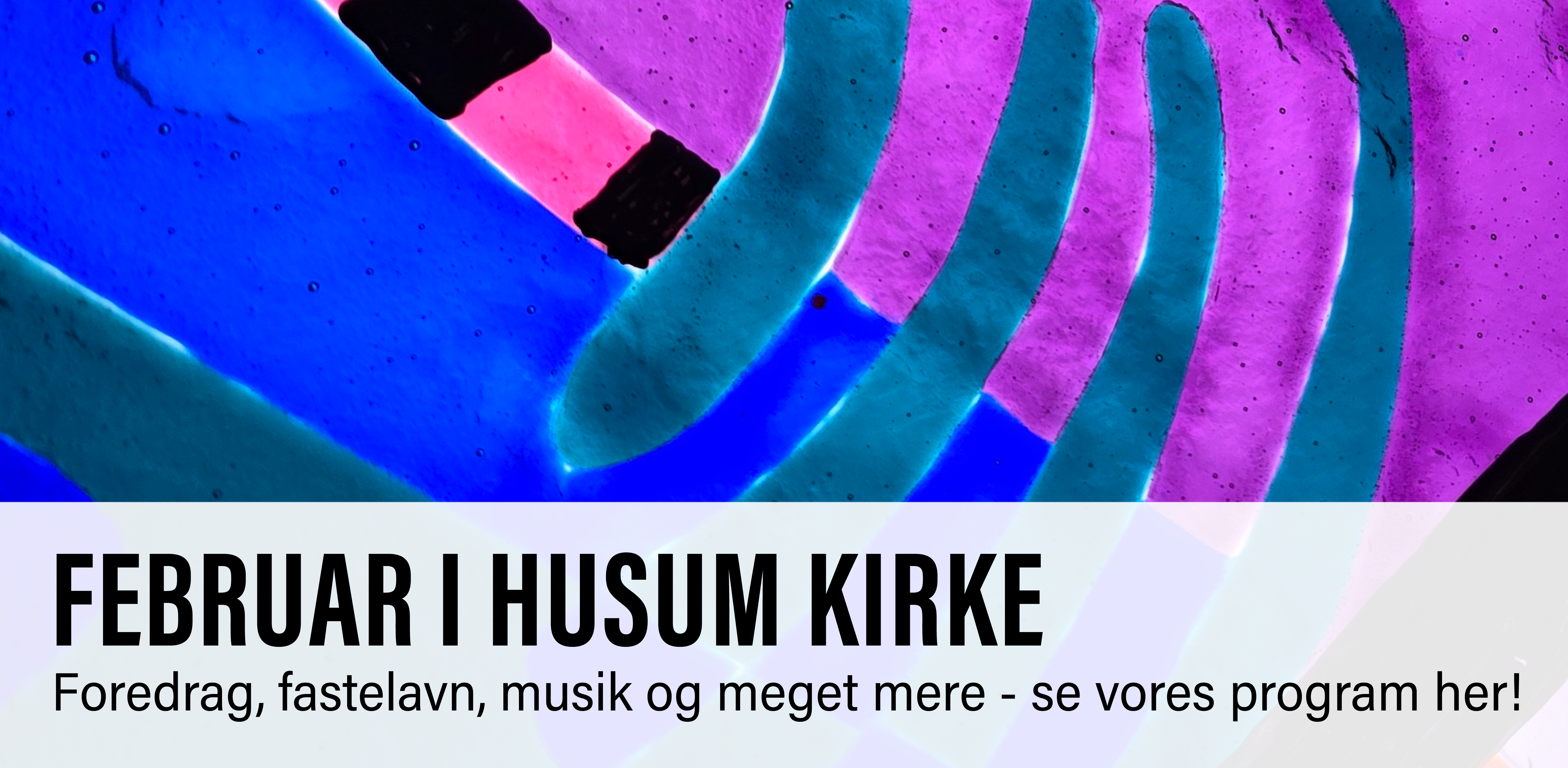 Billede af kirkens mosaik, med link til Husum Kirkes januarprogram og kalender