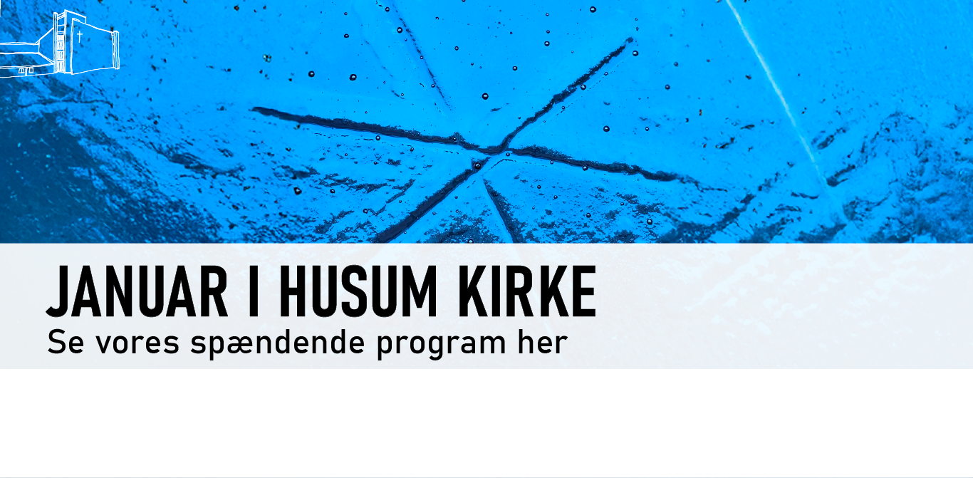 Billede af kirkens mosaik, med link til Husum Kirkes januarprogram og kalender