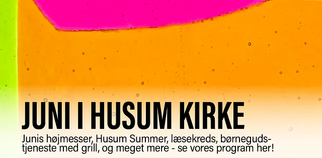 Billede af kirkens mosaik, med link til Husum Kirkes juniprogram og kalender