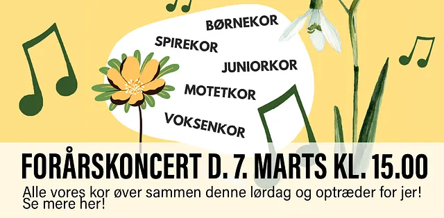 Forårskoncert, alle kor i Husum Kirke optræder lørdag den 7. marts klokken 15.00