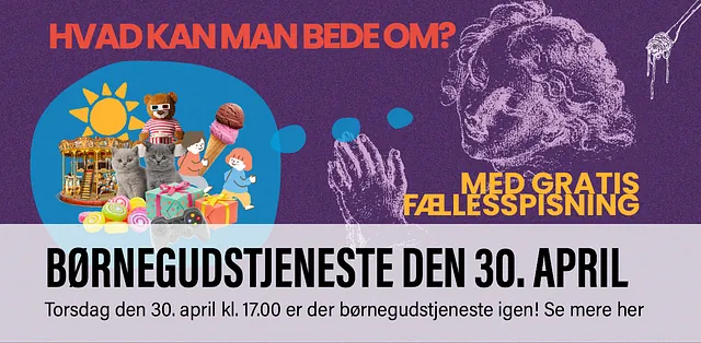 Børnegudstjeneste med gratis fællesspisning i Husum Kirke torsdag 30. april klokken 17.00