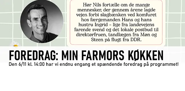 Billede af Nils Gjerløv der skal holde foredrag i Husum Kirke med fortællinger fra hans farmors køkken på falster i 60'erne